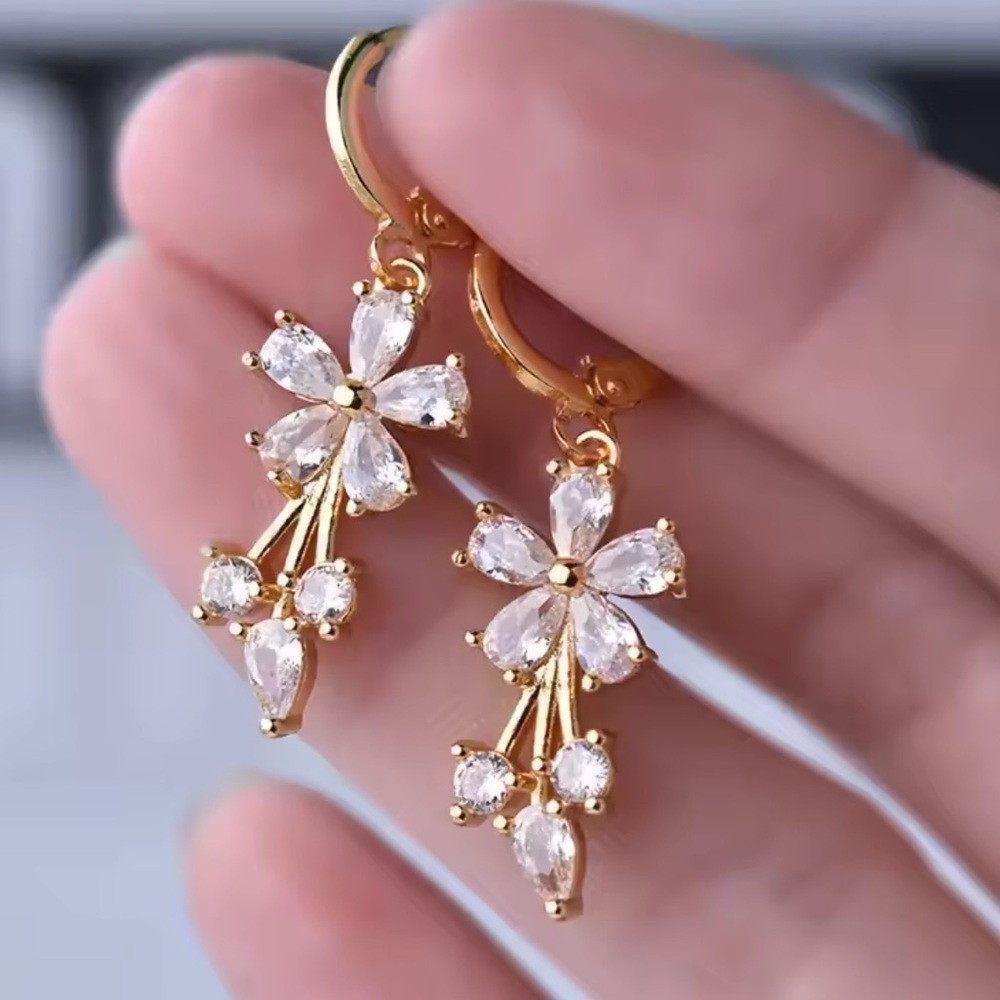 Elegant Gold Floral Drop Earrings (A23)